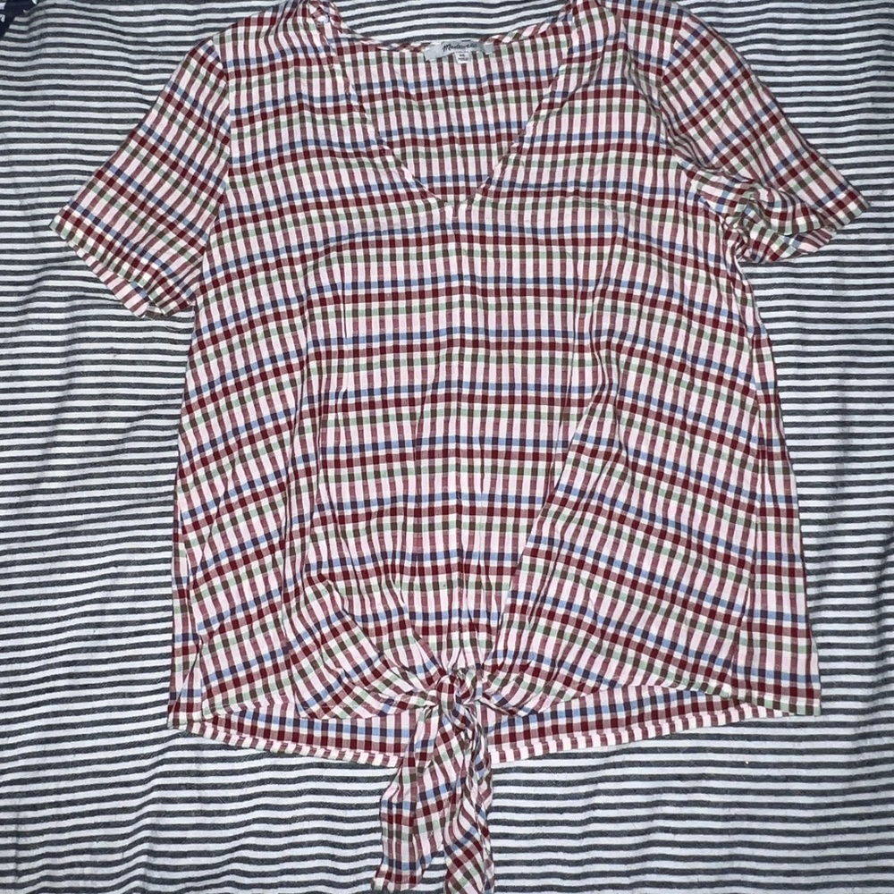 Madewell Plaid Check Tie Front Top Shirt Blouse XS